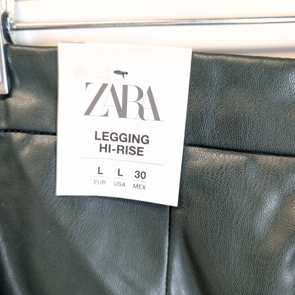 Zara Faux Leather High Waisted Hi-Rise Legging Green - Large NWT - Picture 6 of 9